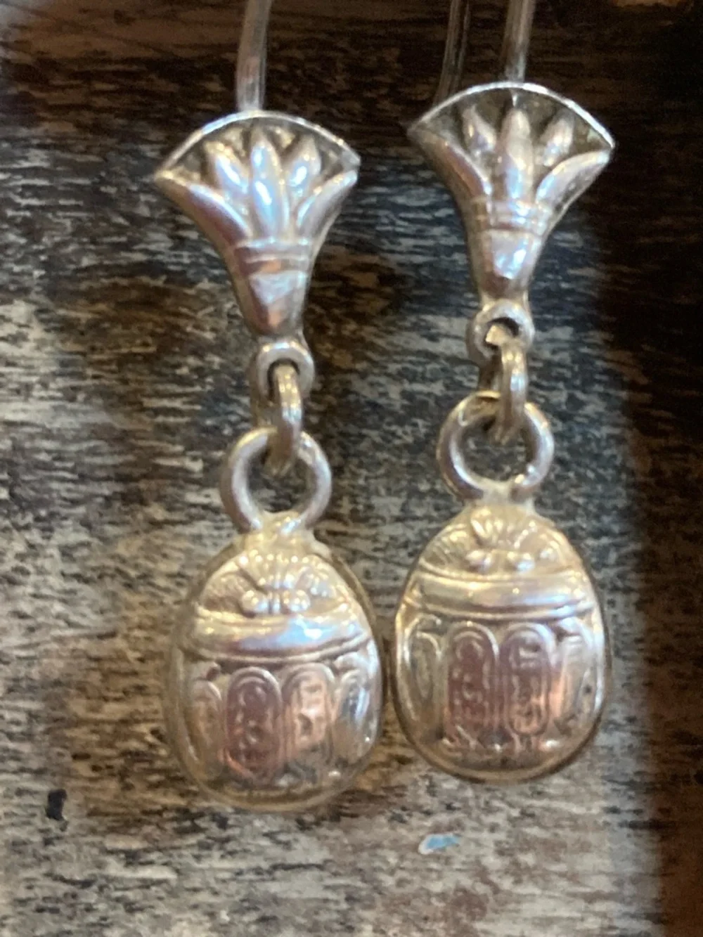 Vintage Egyptian Revival .800 Silver Scarab & Lotus Earrings — Cairo Hallmarked